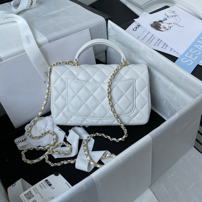 Chanel Lambskin Mini Flap Bag with Top Handle White AS2431