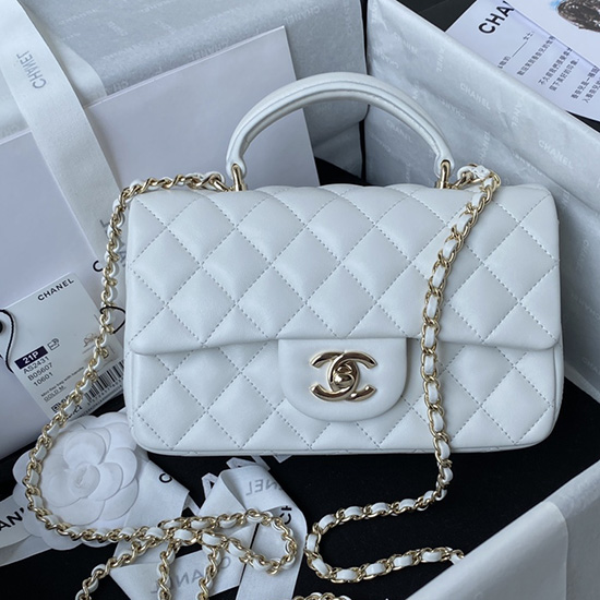 Chanel Lambskin Mini Flap Bag with Top Handle White AS2431