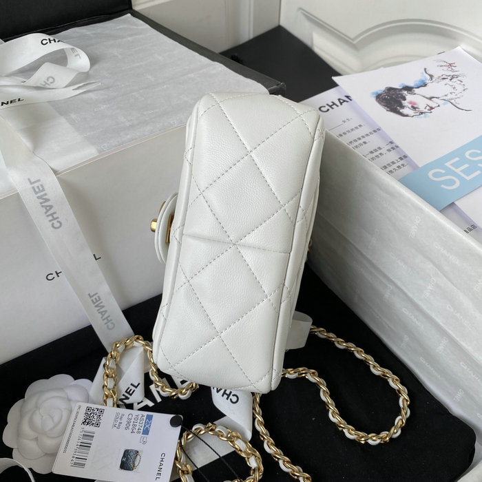 Chanel Lambskin Mini Shoulder Bag White AS3748