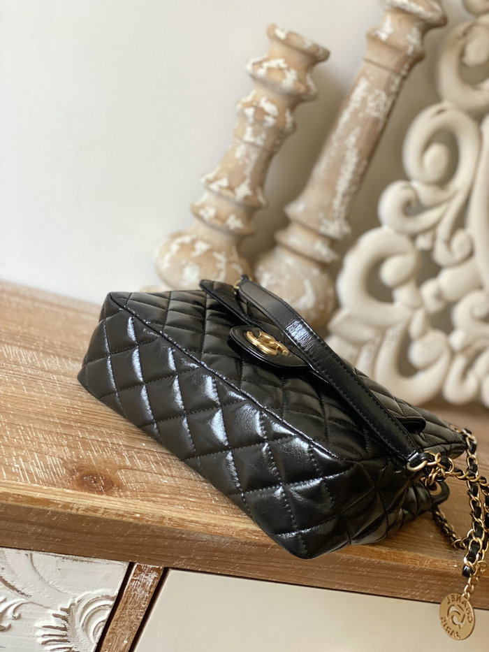 Chanel Shiny Crumpled Calfskin Hobo Bag Black AS3690