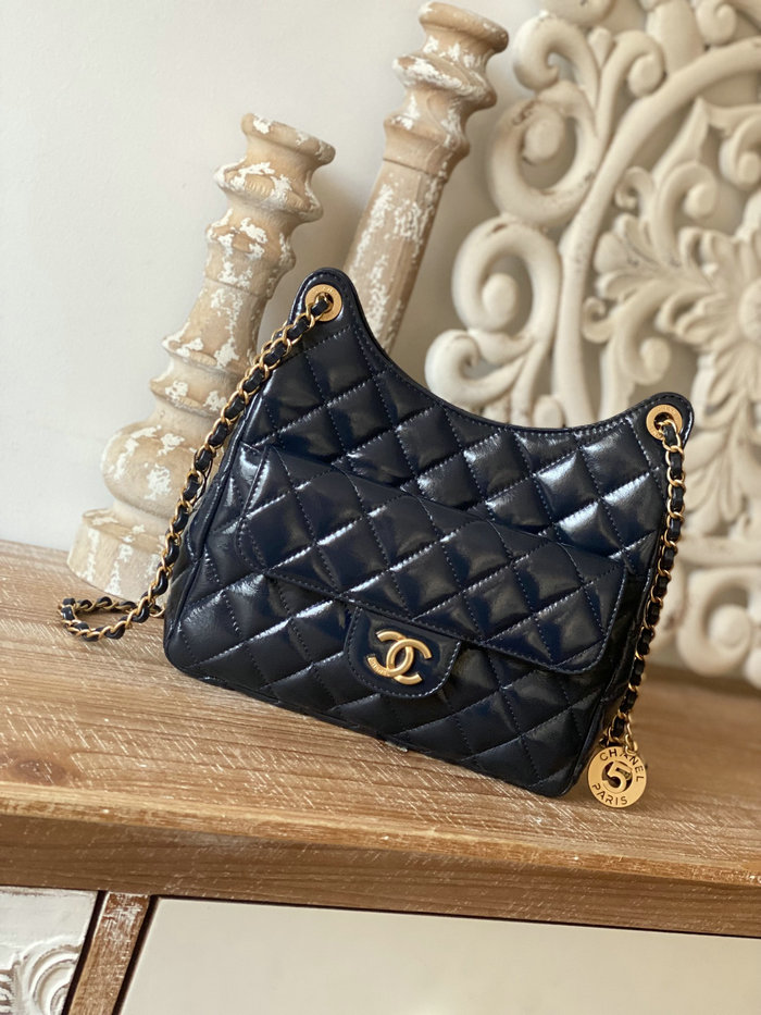 Chanel Shiny Crumpled Calfskin Hobo Bag Blue AS3690