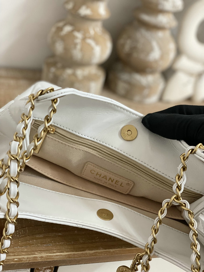 Chanel Shiny Crumpled Calfskin Hobo Bag White AS3690