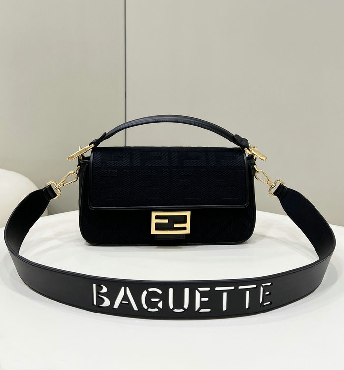 Fendi Baguette FF Canvas Bag Black F8598