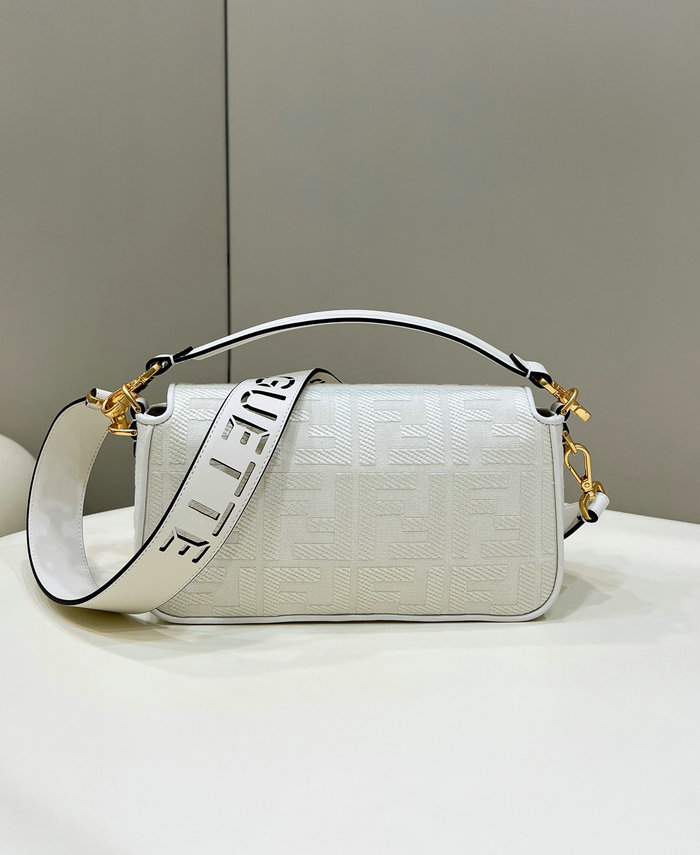 Fendi Baguette FF Canvas Bag White F8598