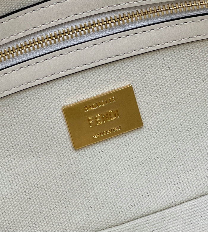 Fendi Baguette FF Canvas Bag White F8598