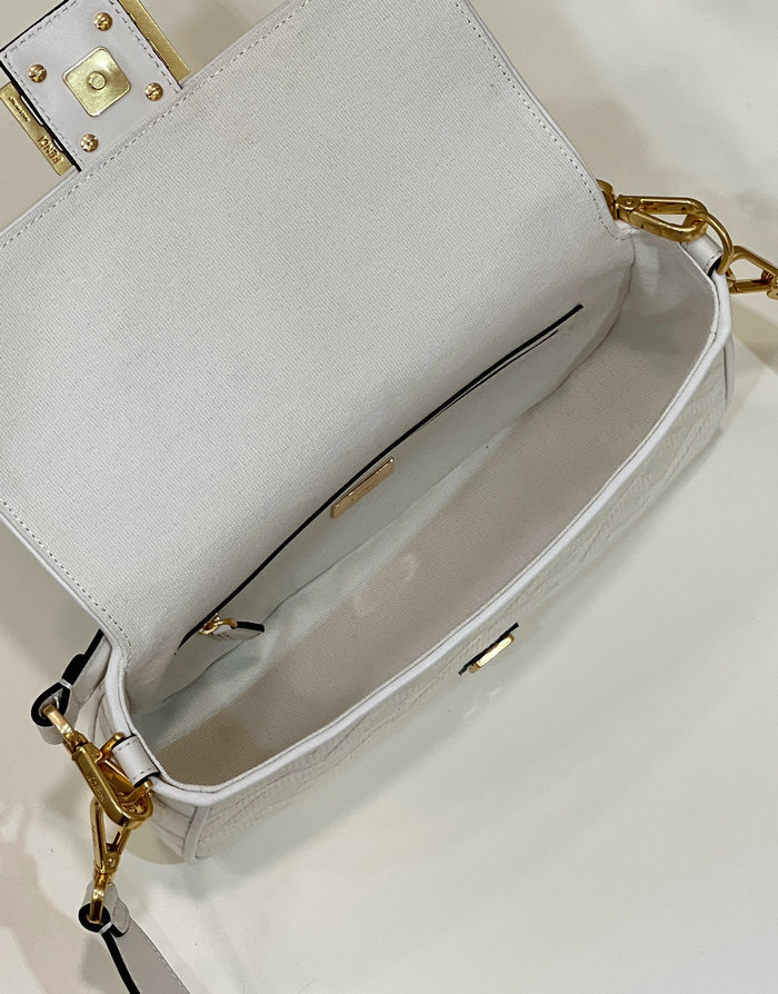 Fendi Baguette FF Canvas Bag White F8598