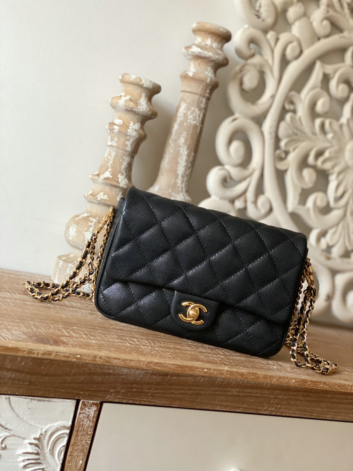 Small Chanel Grained Calfskin Flap Bag Black AS3757