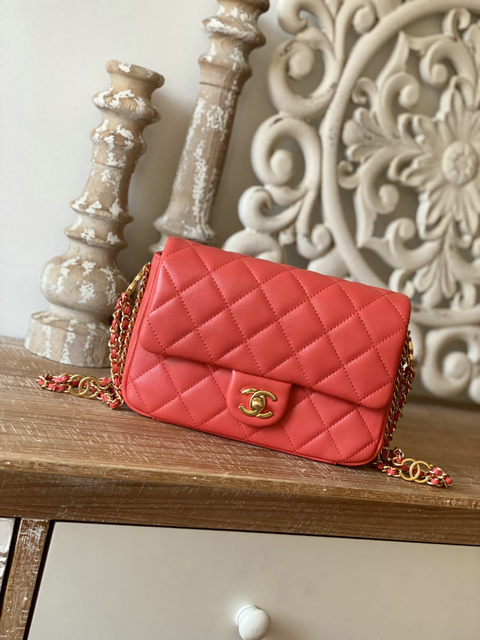 Small Chanel Lambskin Flap Bag Red AS3757