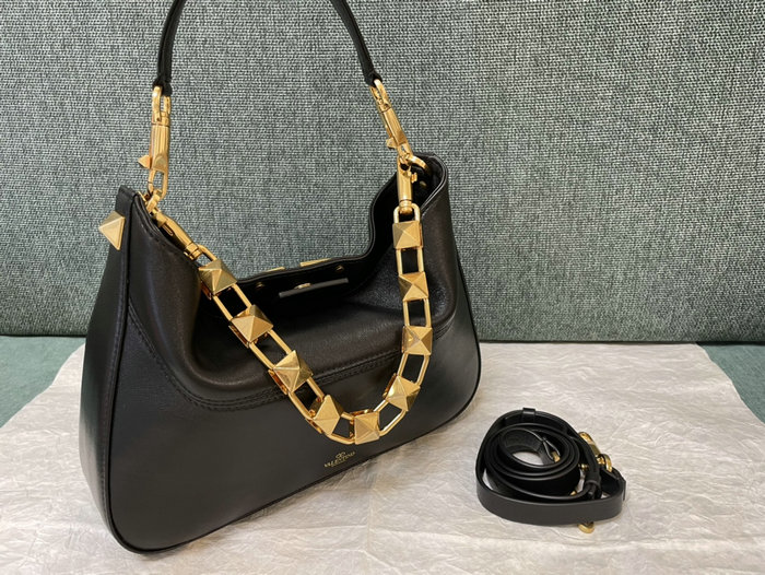 Valentino Garavani Nappa Stud Sign Hobo Bag Black V0570