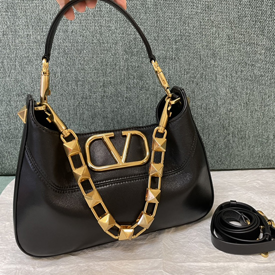 Valentino Garavani Nappa Stud Sign Hobo Bag Black V0570