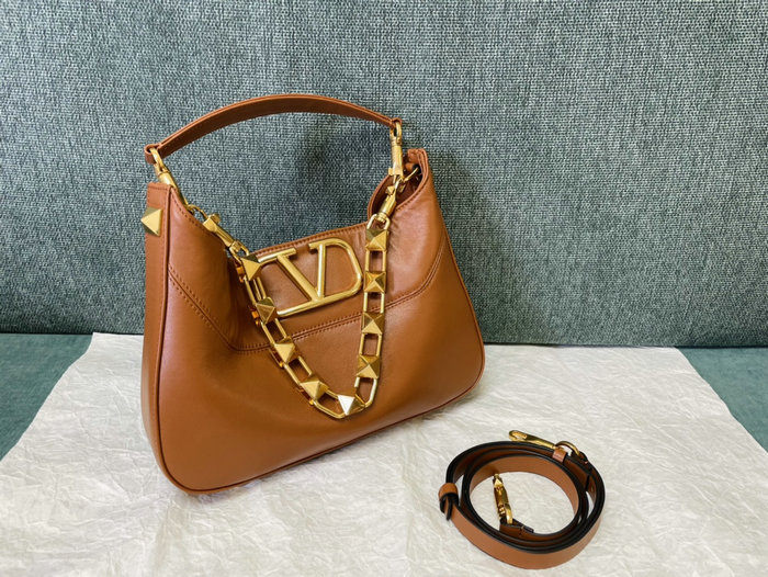 Valentino Garavani Nappa Stud Sign Hobo Bag Brown V0570