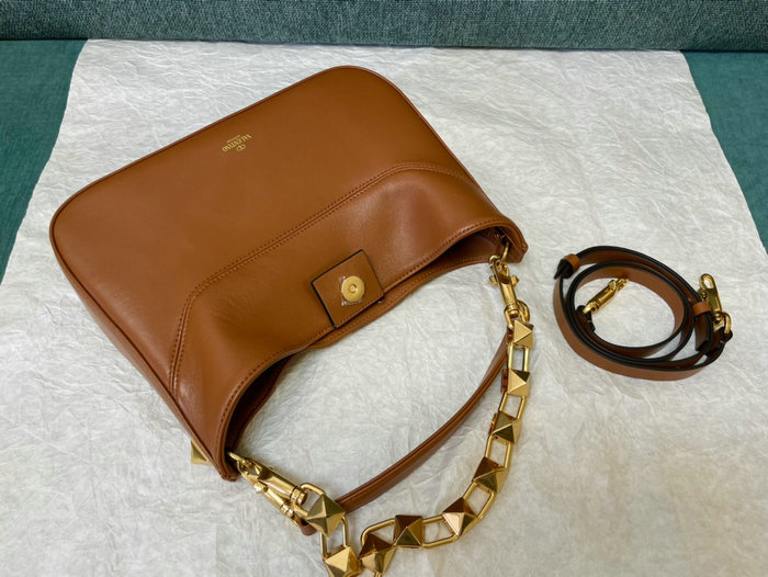 Valentino Garavani Nappa Stud Sign Hobo Bag Brown V0570