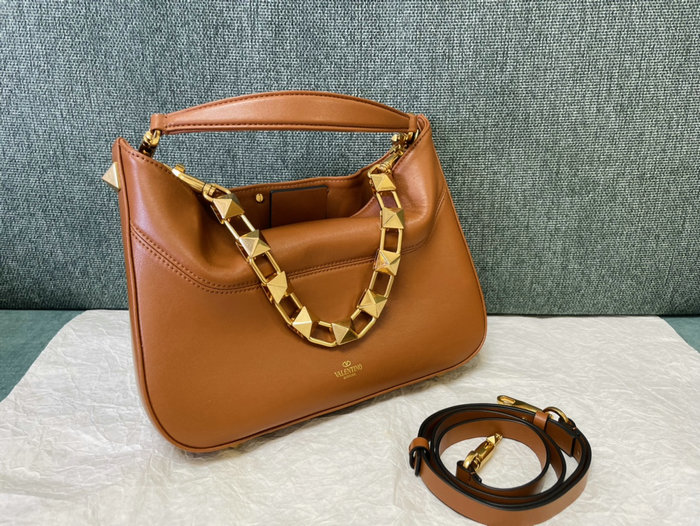 Valentino Garavani Nappa Stud Sign Hobo Bag Brown V0570