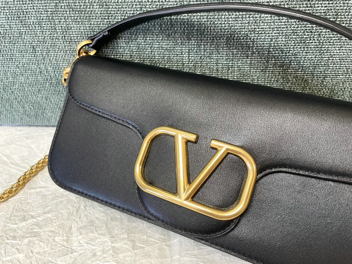 Valentino Loco Calfskin Shoulder Bag Black V1133L