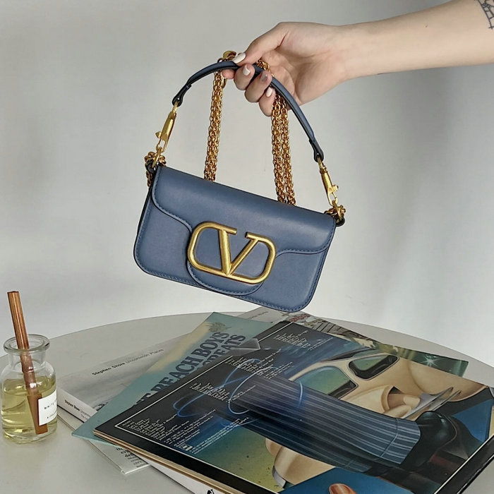 Valentino Loco Calfskin Shoulder Bag Blue V1133L