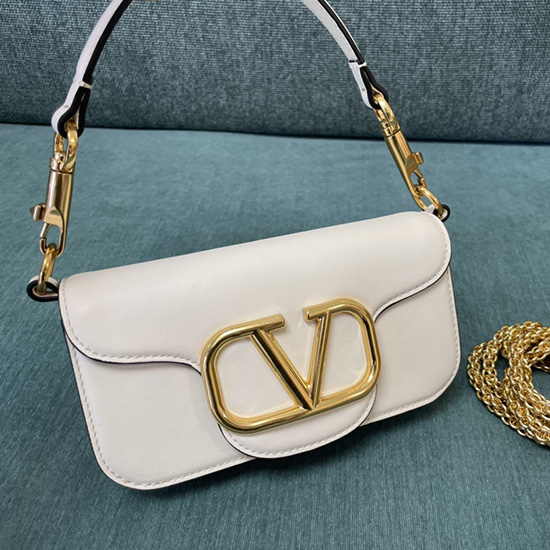 Valentino Loco Small Calfskin Shoulder Bag White V1133S