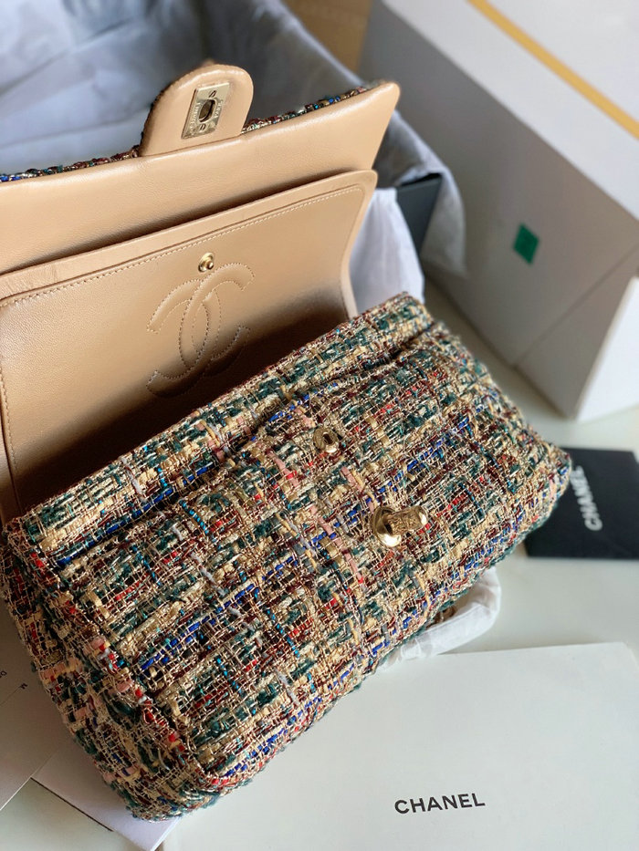 Chanel Tweed Medium Flap Bag Gold CF1112