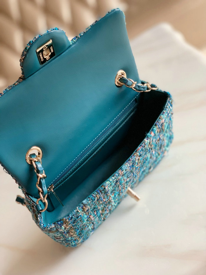 Chanel Tweed Small Flap Bag Blue CF69905