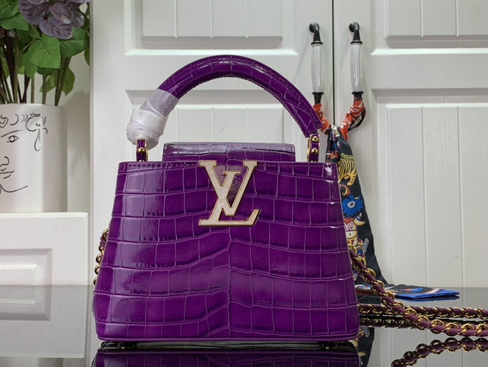 Louis Vutton Embossed Crocodile Capucines Mini Purple N81190