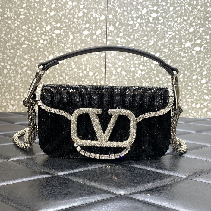 Valentino Loco Embroidered Small Shoulder Bag Black V5032