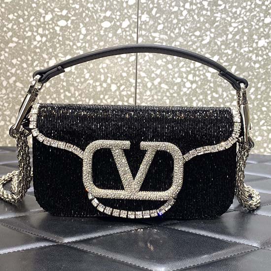 Valentino Loco Embroidered Small Shoulder Bag Black V5032