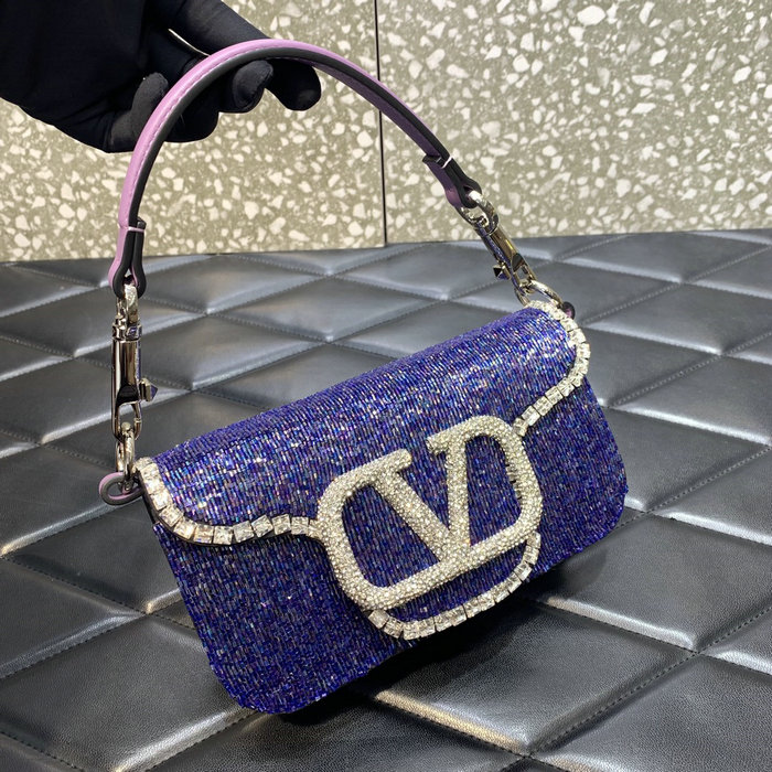 Valentino Loco Embroidered Small Shoulder Bag Blue V5032