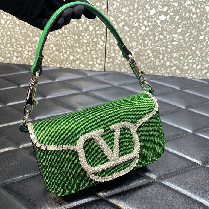 Valentino Loco Embroidered Small Shoulder Bag Green V5032