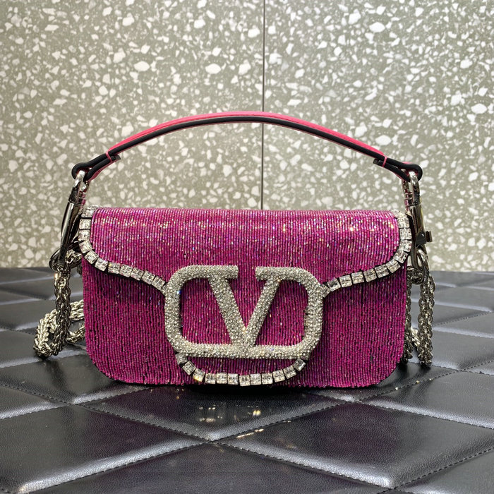 Valentino Loco Embroidered Small Shoulder Bag Pink V5032