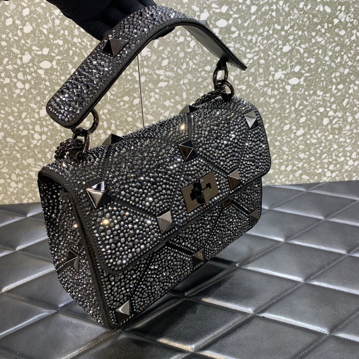 Valentino Medium Rhinestones Roman Stud Bag Black V0082