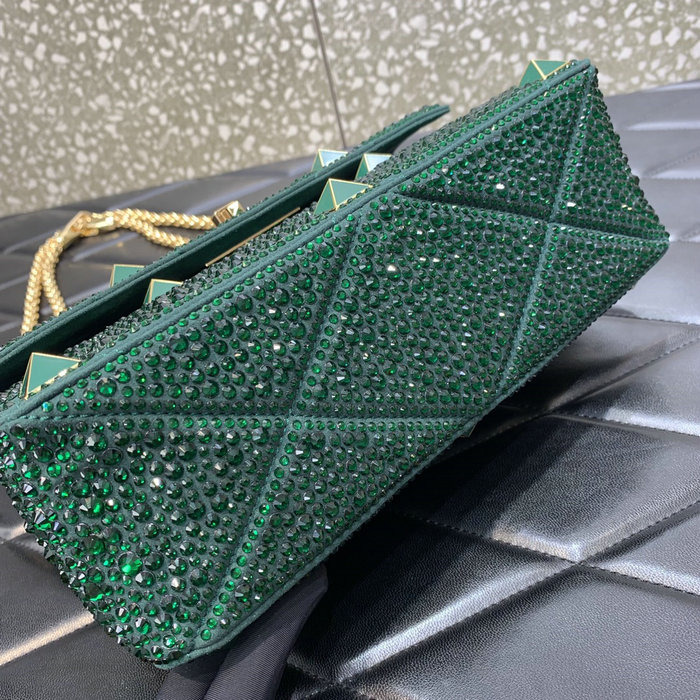 Valentino Medium Rhinestones Roman Stud Bag Green V0082