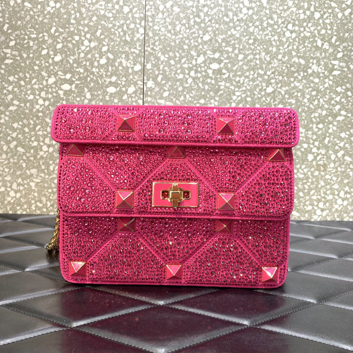 Valentino Medium Rhinestones Roman Stud Bag Pink V0082