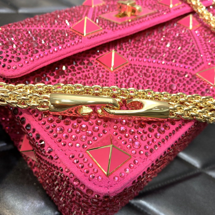 Valentino Medium Rhinestones Roman Stud Bag Pink V0082