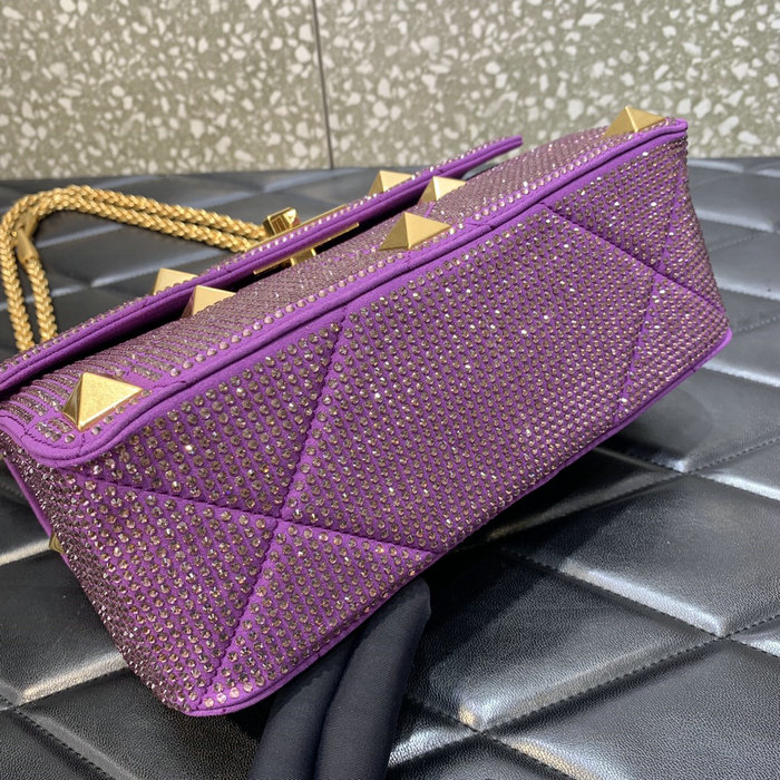 Valentino Medium Rhinestones Roman Stud Bag Purple V0082