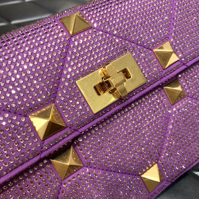 Valentino Medium Rhinestones Roman Stud Bag Purple V0082