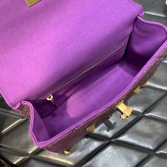 Valentino Medium Rhinestones Roman Stud Bag Purple V0082