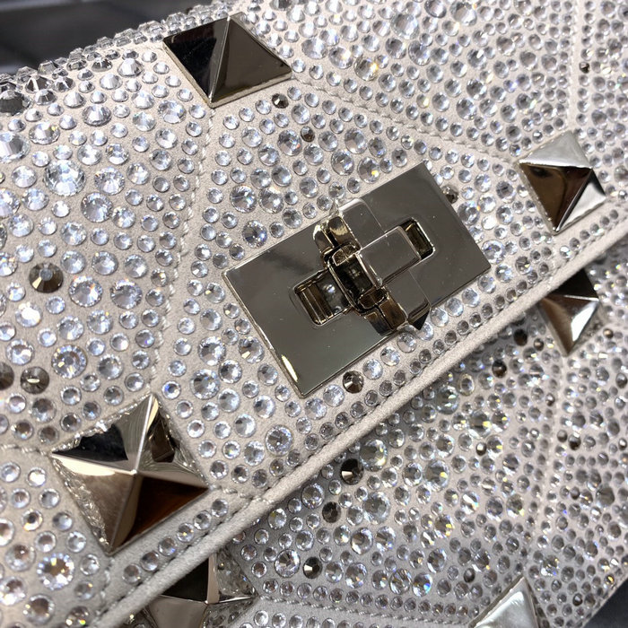 Valentino Medium Rhinestones Roman Stud Bag Silver V0082