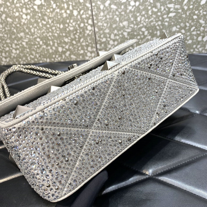 Valentino Medium Rhinestones Roman Stud Bag Silver V0082