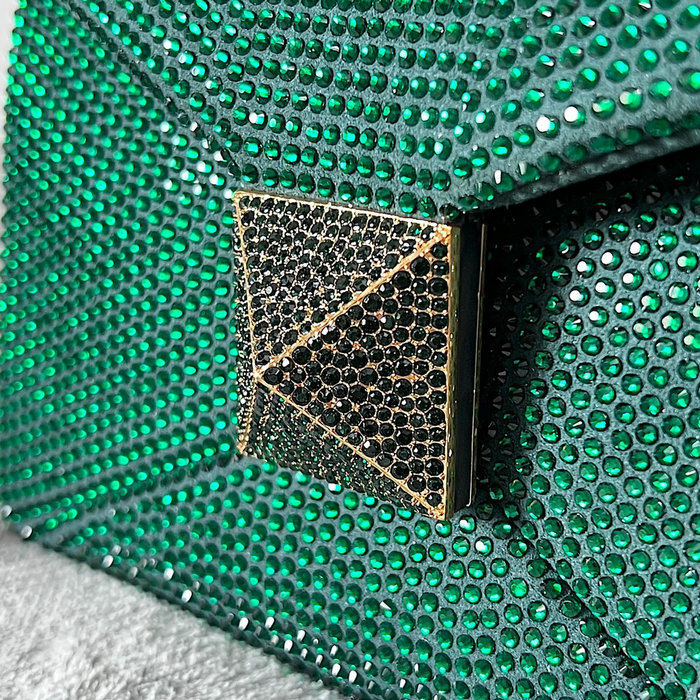 Valentino One Stud Rhinestone Embroidery Small Bag Green V0137