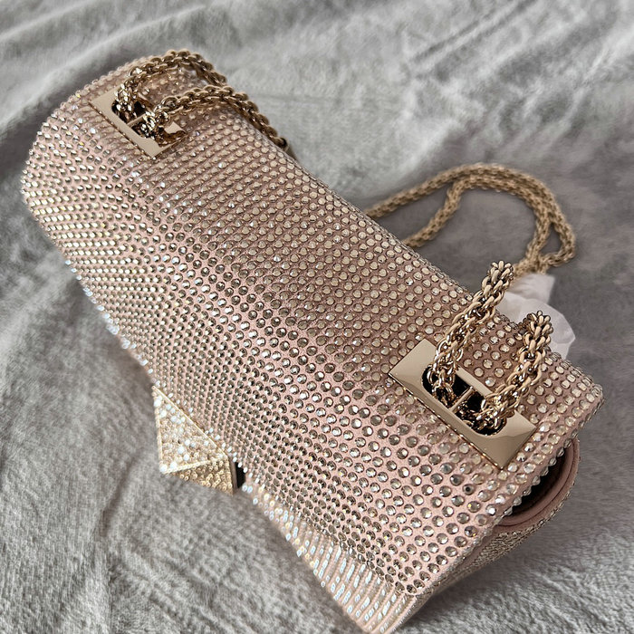 Valentino One Stud Rhinestone Embroidery Small Bag Light Pink V0137