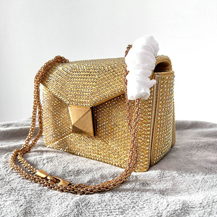 Valentino One Stud Rhinestone Embroidery Small Bag Yellow V0137