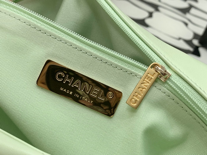 Chanel 19 Lambskin Large Flap Bag Off-White Green AS1161