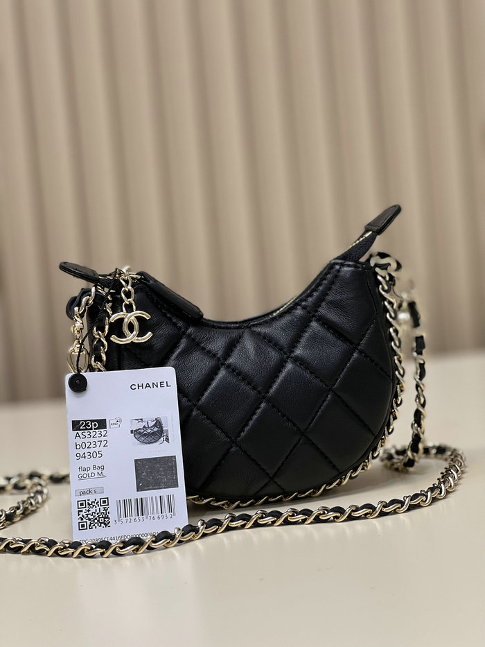 Chanel Lambskin Shoulder Bag Black AS3232