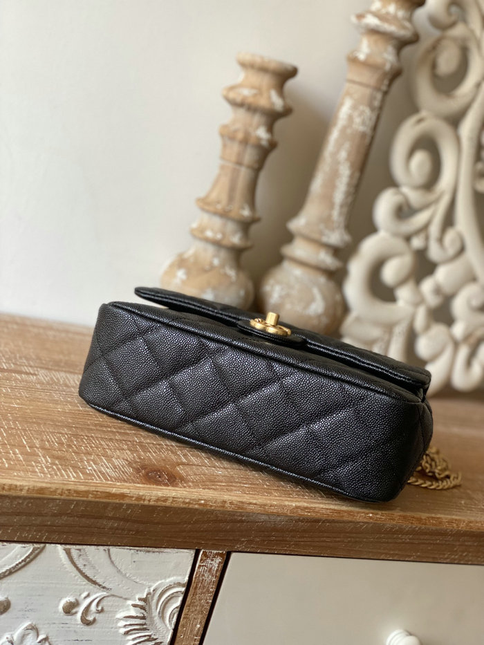 Chanel Leather Flap Shoulder Bag Black AS3921