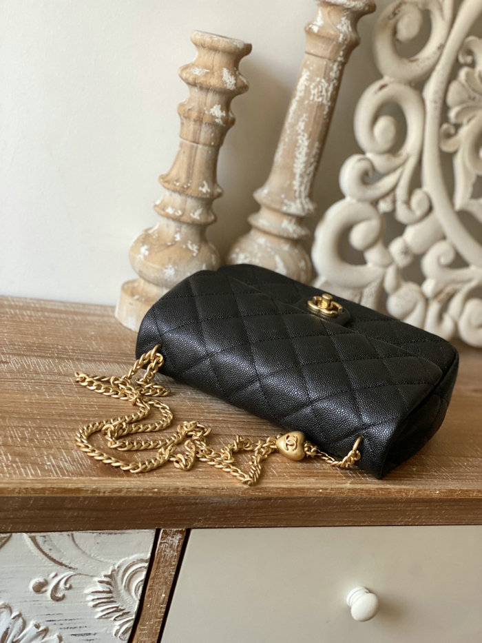 Chanel Leather Flap Shoulder Bag Black AS3921