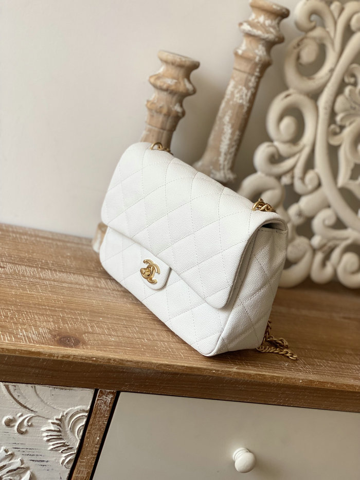 Chanel Leather Flap Shoulder Bag White AS3921