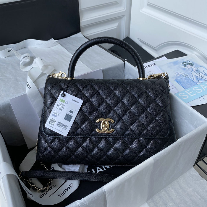 Chanel Small Coco Handle Bag White Black A92990