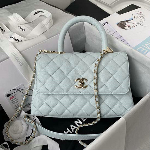 Chanel Small Coco Handle Bag White Blue A92990