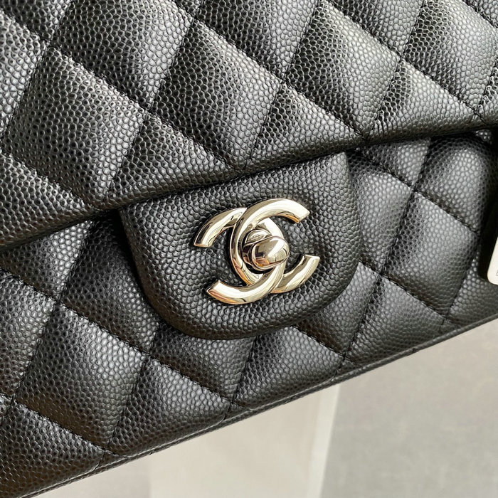 Classic Chanel Medium Flap Bag Black with Silver CF1112