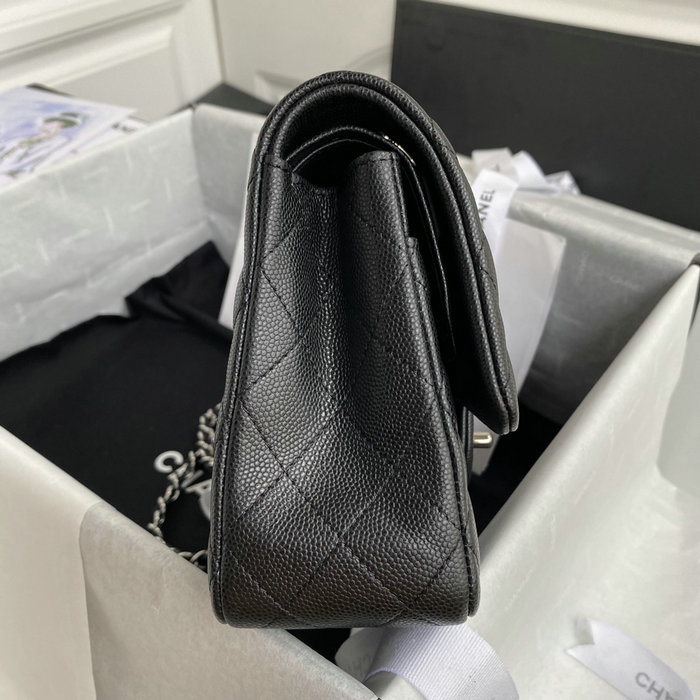 Classic Chanel Medium Flap Bag Black with Silver CF1112