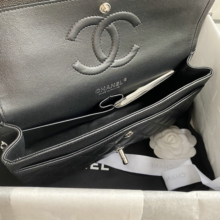 Classic Chanel Medium Flap Bag Black with Silver CF1112